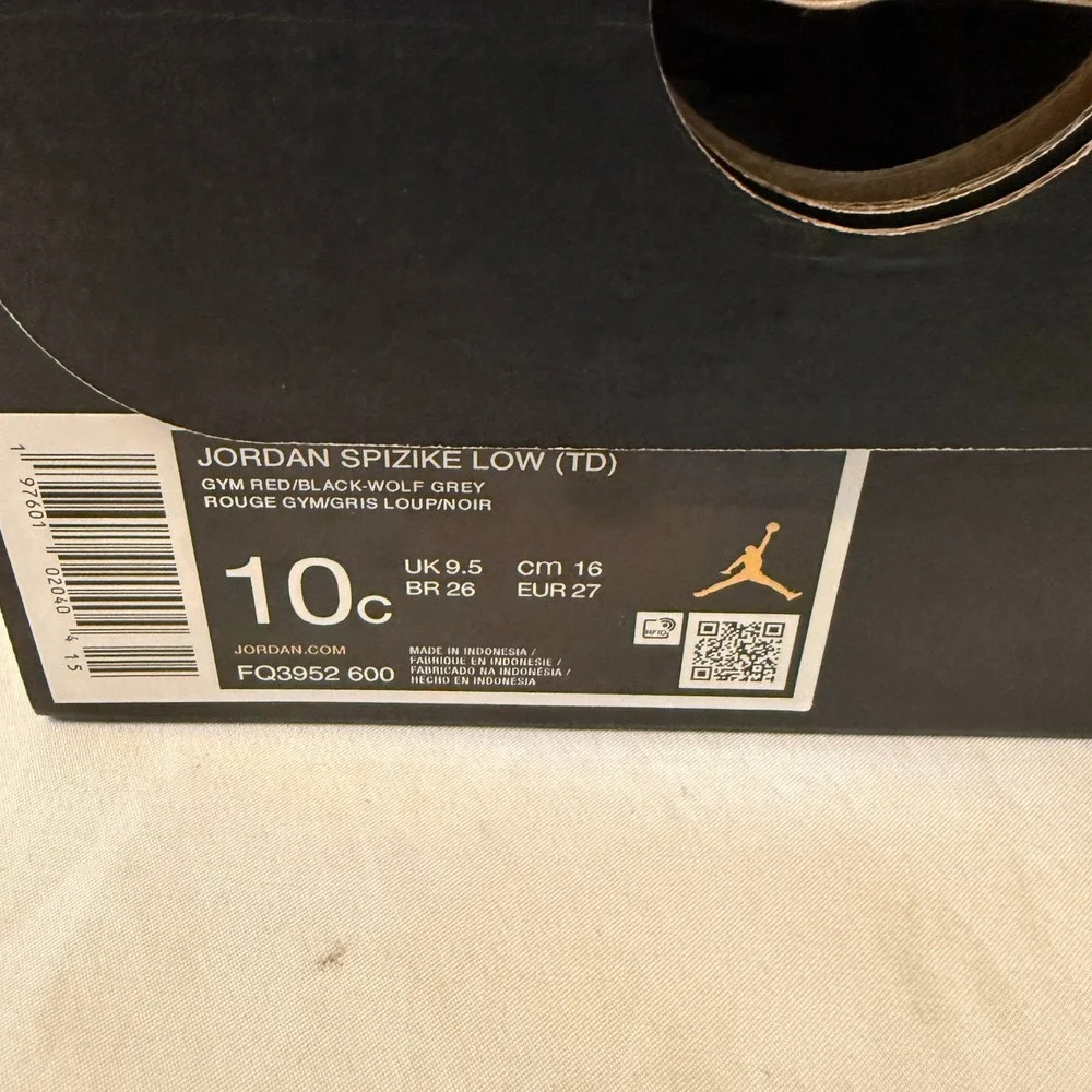 Jordan Spizike Low TD Gym Red Black Wolf‎ Grey FQ3952-600 Toddler Sneakers 10C